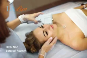 Woman having Hi-Fu to reduce wrinkles Waterlooville.