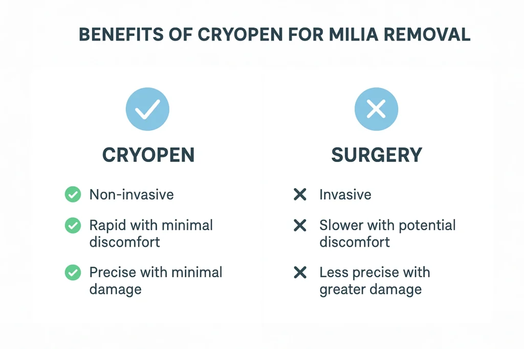 Benefits of cryopen for milia removal Waterlooville compared to surgical treatments.