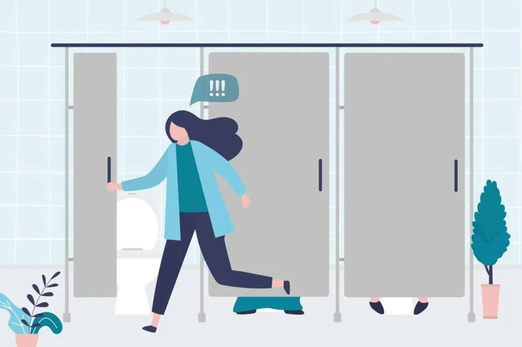 graphic of Urine incontinence Waterlooville woman running to the toilet.